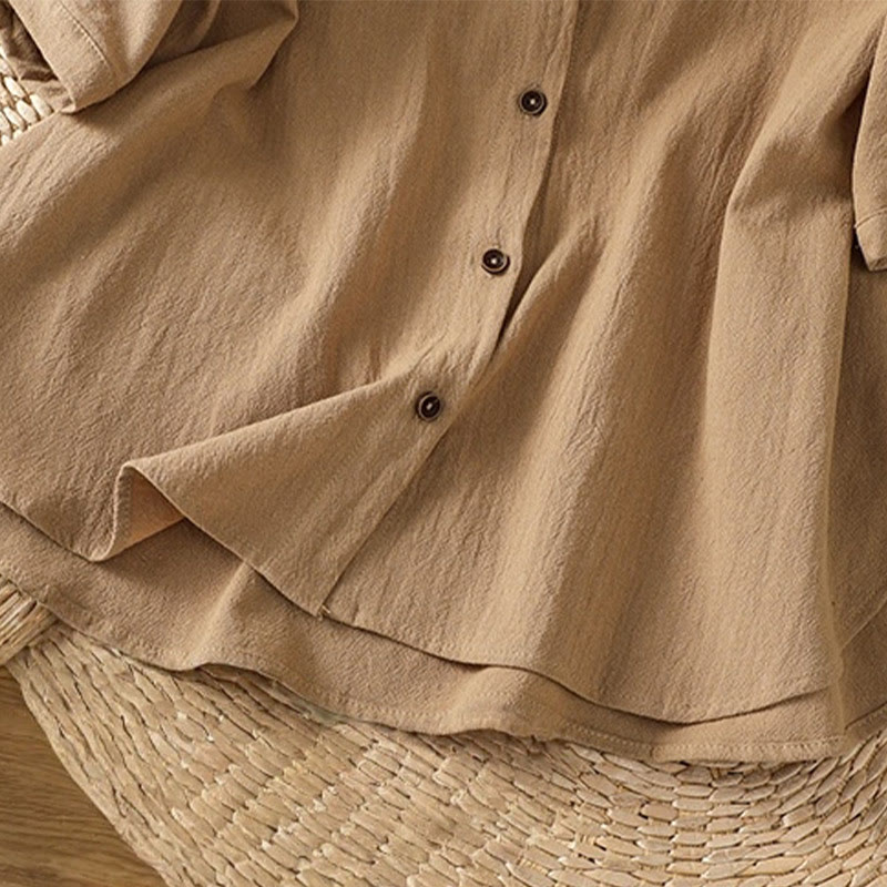 Chemise décontractée en coton et lin à manches mi-longues et boutons unis avec poches pour femme Motif Buddha Stones - image 33