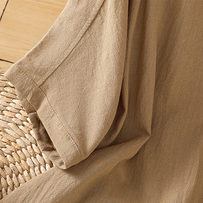 Chemise décontractée en coton et lin à manches mi-longues et boutons unis avec poches pour femme Motif Buddha Stones - image 31