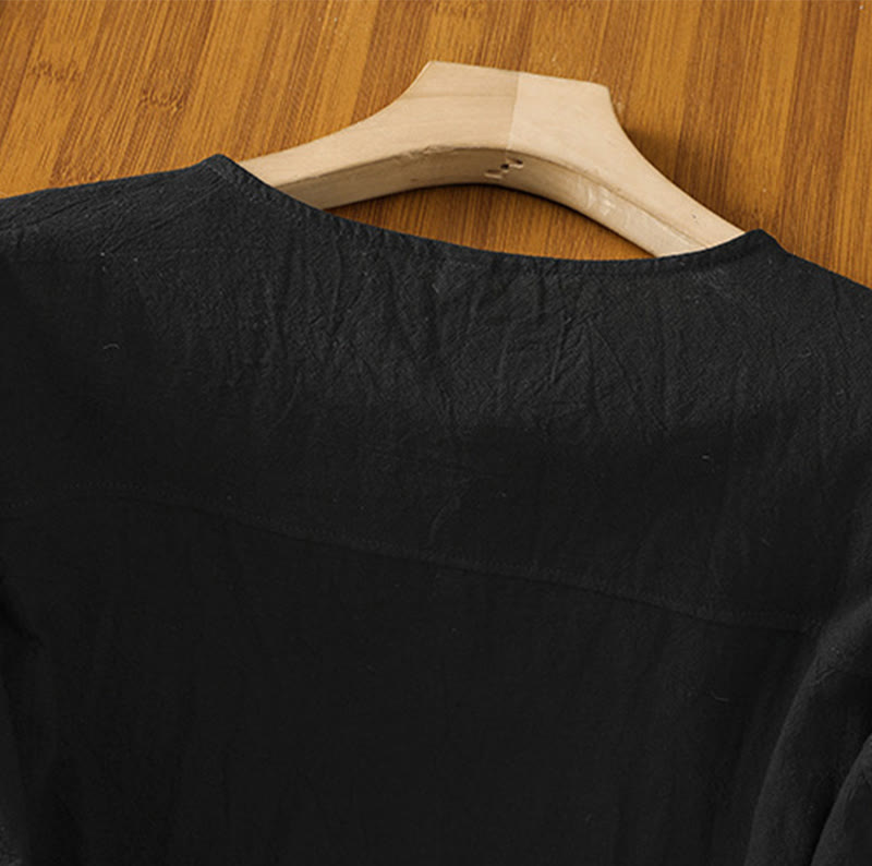 Chemise décontractée en coton et lin à manches mi-longues et boutons unis avec poches pour femme Motif Buddha Stones - image 12