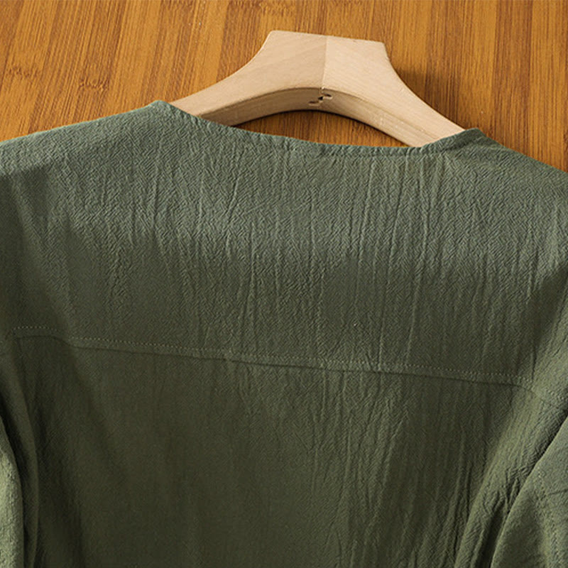 Chemise décontractée en coton et lin à manches mi-longues et boutons unis avec poches pour femme Motif Buddha Stones - image 3