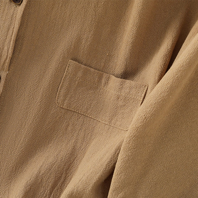 Chemise décontractée en coton et lin à manches mi-longues et boutons unis avec poches pour femme Motif Buddha Stones - image 30