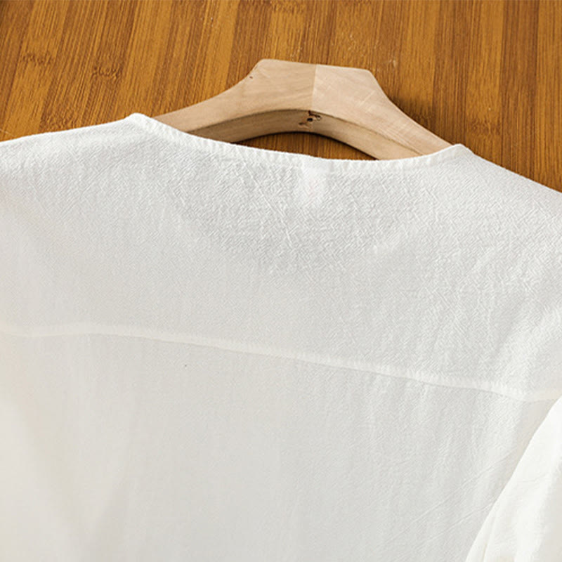 Chemise décontractée en coton et lin à manches mi-longues et boutons unis avec poches pour femme Motif Buddha Stones - image 21