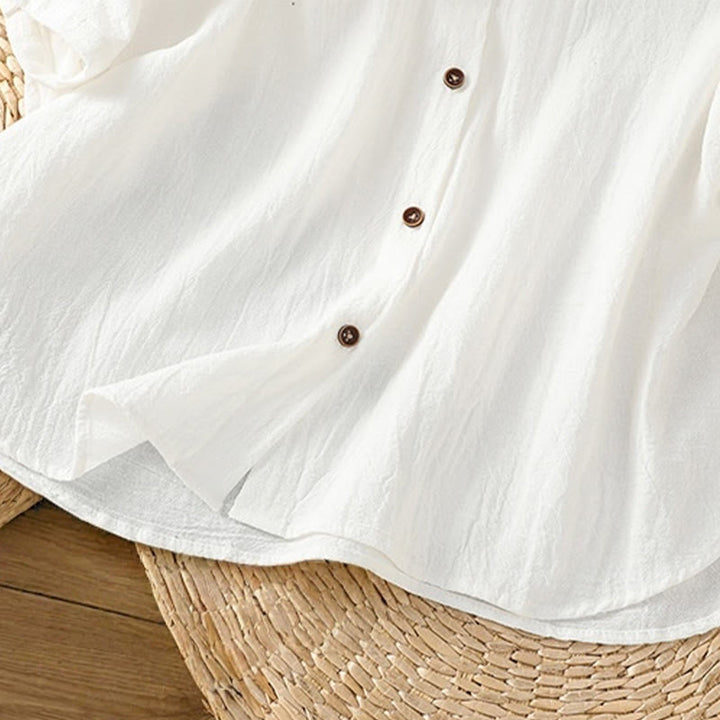 Chemise décontractée en coton et lin à manches mi-longues et boutons unis avec poches pour femme Motif Buddha Stones - image 24