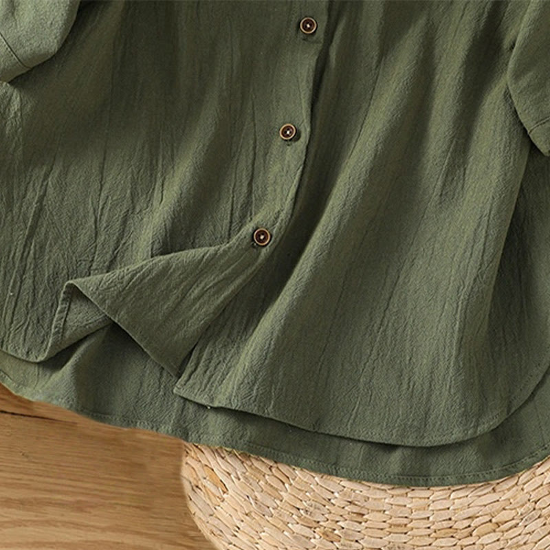 Chemise décontractée en coton et lin à manches mi-longues et boutons unis avec poches pour femme Motif Buddha Stones - image 8