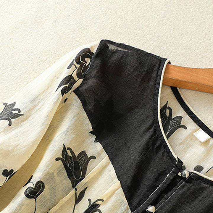 Chemise femme à manches mi-longues et boutons floraux imprimés de Buddha Stones - image 2