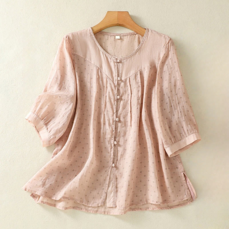 Chemise femme à manches mi-longues et boutons floraux imprimés de Buddha Stones - PeachPuff - US8-10，UK/AU12-14，EU40-42 (2XL) - image 26