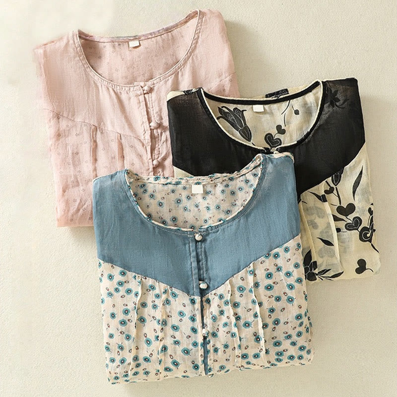 Chemise femme à manches mi-longues et boutons floraux imprimés de Buddha Stones - image 37