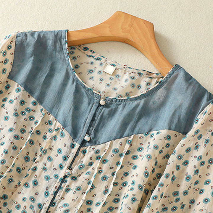 Chemise femme à manches mi-longues et boutons floraux imprimés de Buddha Stones - image 10