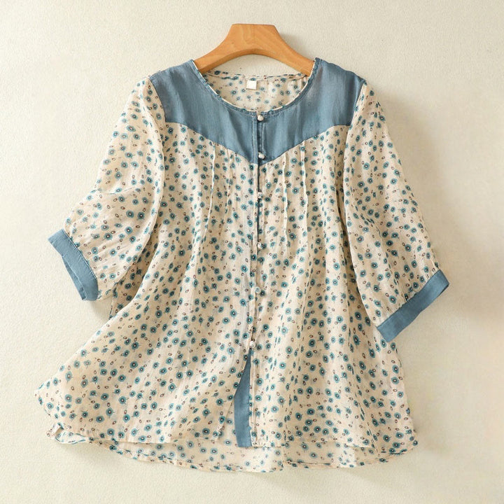 Chemise femme à manches mi-longues et boutons floraux imprimés de Buddha Stones - SteelBlue - US8-10，UK/AU12-14，EU40-42 (2XL) - image 8