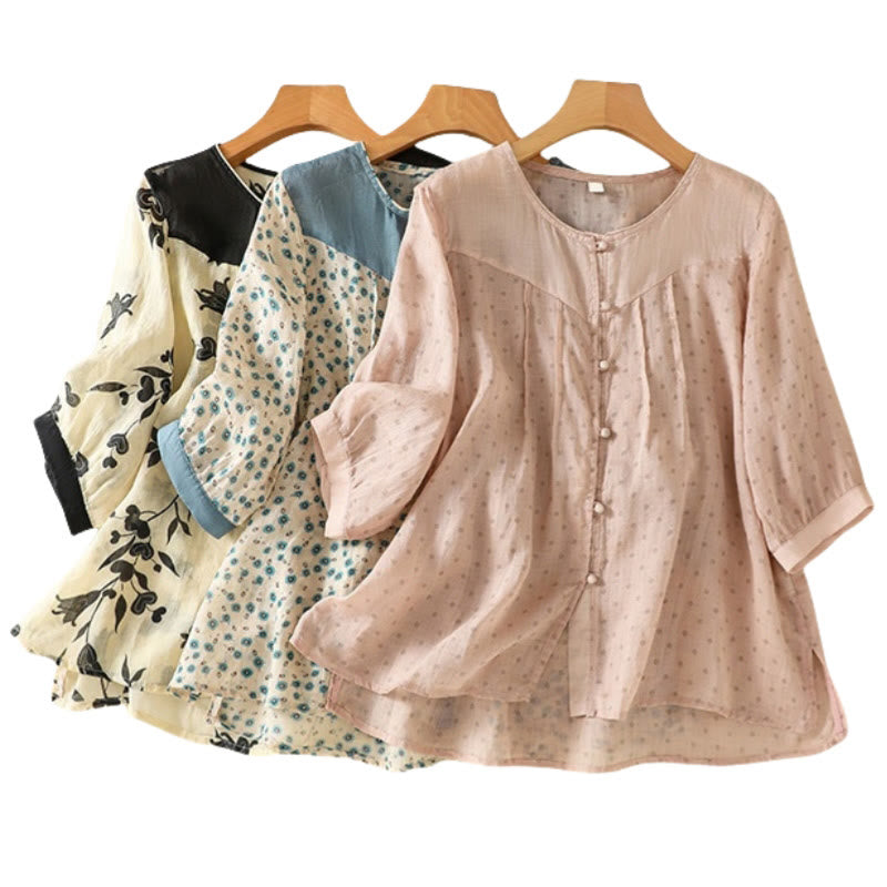 Chemise femme à manches mi-longues et boutons floraux imprimés de Buddha Stones - image 39