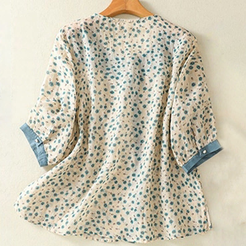 Chemise femme à manches mi-longues et boutons floraux imprimés de Buddha Stones - image 9
