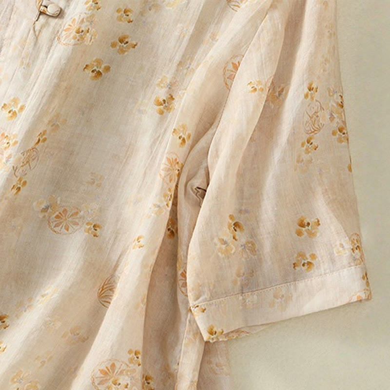 Chemise en coton à manches mi-longues et revers à boutons grenouilles, imprimé Buddha Stones , pour femme - image 13