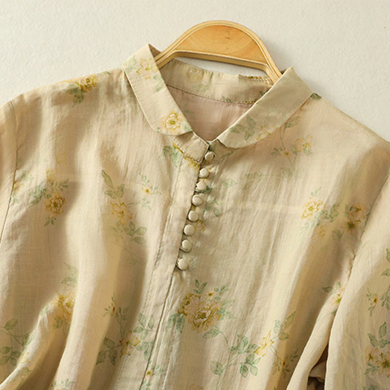 Chemise en coton à manches mi-longues et revers à boutons grenouilles, imprimé Buddha Stones , pour femme - image 18