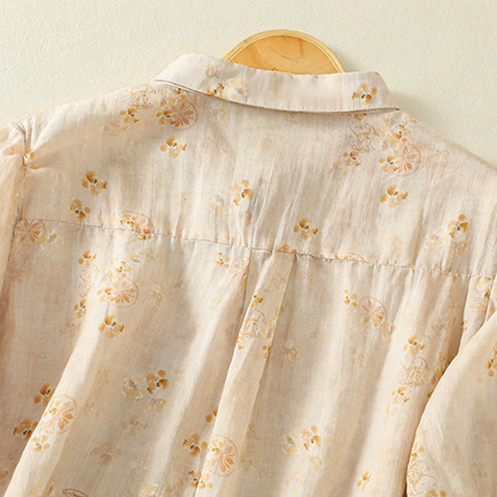 Chemise en coton à manches mi-longues et revers à boutons grenouilles, imprimé Buddha Stones , pour femme - image 11