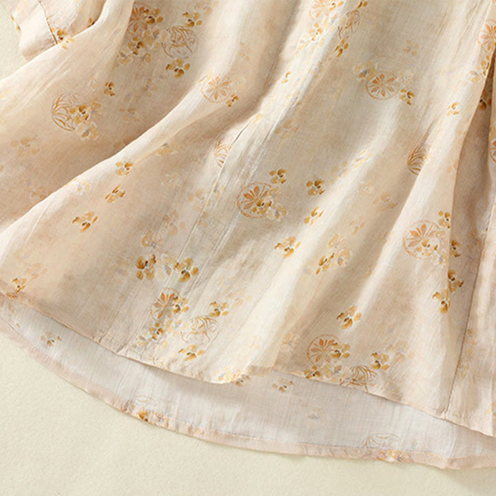 Chemise en coton à manches mi-longues et revers à boutons grenouilles, imprimé Buddha Stones , pour femme - image 15