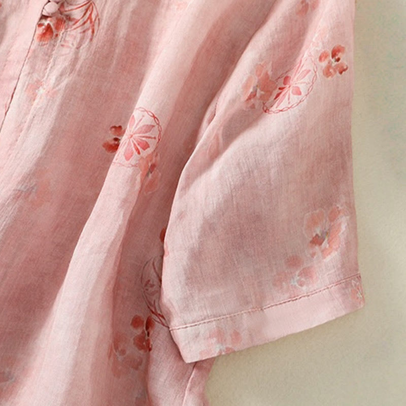 Chemise en coton à manches mi-longues et revers à boutons grenouilles, imprimé Buddha Stones , pour femme - image 6