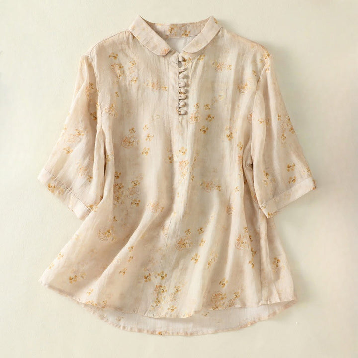 Chemise en coton à manches mi-longues et revers à boutons grenouilles, imprimé Buddha Stones , pour femme - Chiffon au citron - US8-10，UK/AU12-14，EU40-42 (2XL) - image 8