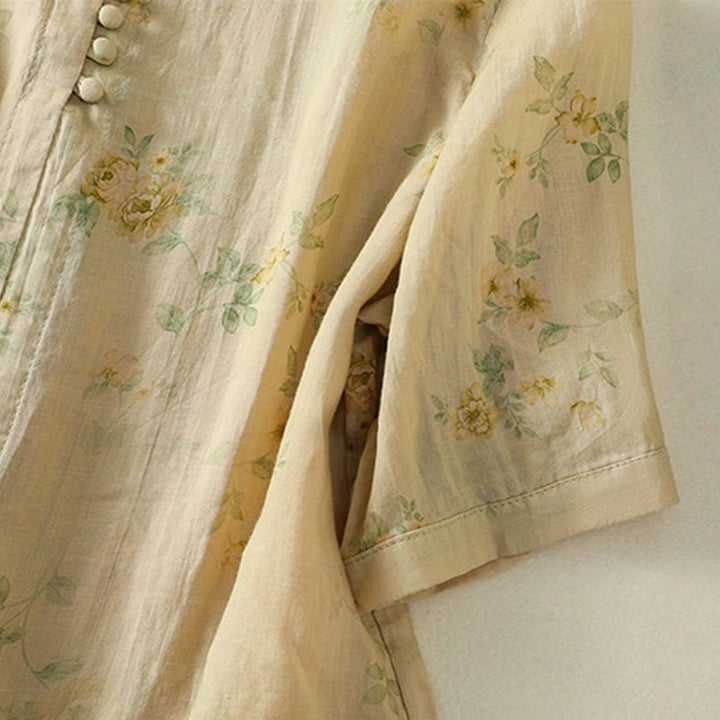 Chemise en coton à manches mi-longues et revers à boutons grenouilles, imprimé Buddha Stones , pour femme - image 20