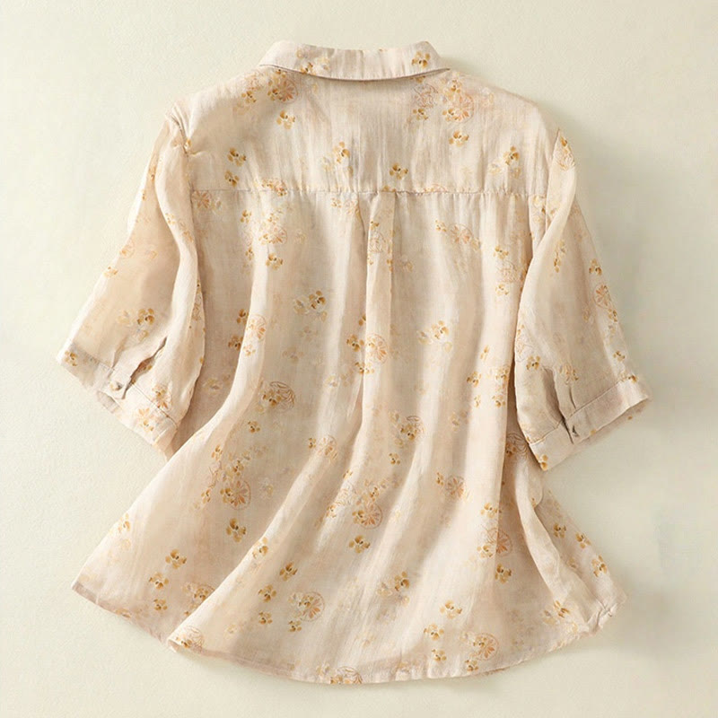 Chemise en coton à manches mi-longues et revers à boutons grenouilles, imprimé Buddha Stones , pour femme - image 9