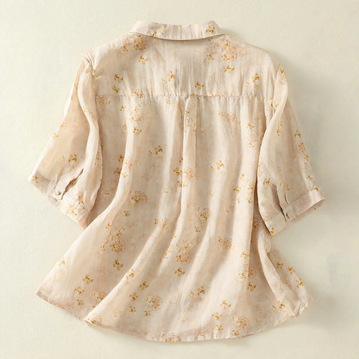 Chemise en coton à manches mi-longues et revers à boutons grenouilles, imprimé Buddha Stones , pour femme - image 9