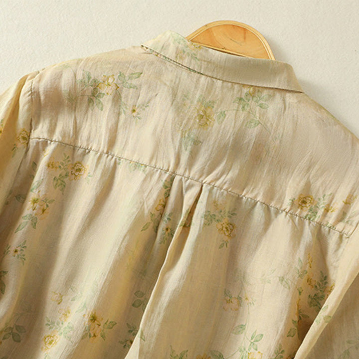 Chemise en coton à manches mi-longues et revers à boutons grenouilles, imprimé Buddha Stones , pour femme - image 19