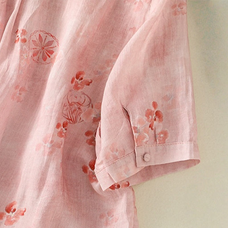 Chemise en coton à manches mi-longues et revers à boutons grenouilles, imprimé Buddha Stones , pour femme - image 5