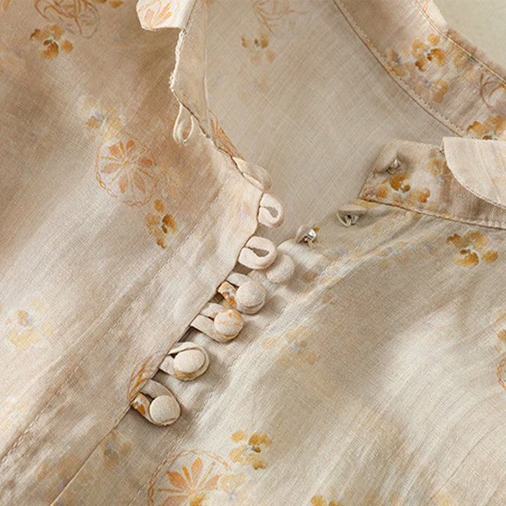 Chemise en coton à manches mi-longues et revers à boutons grenouilles, imprimé Buddha Stones , pour femme - image 12