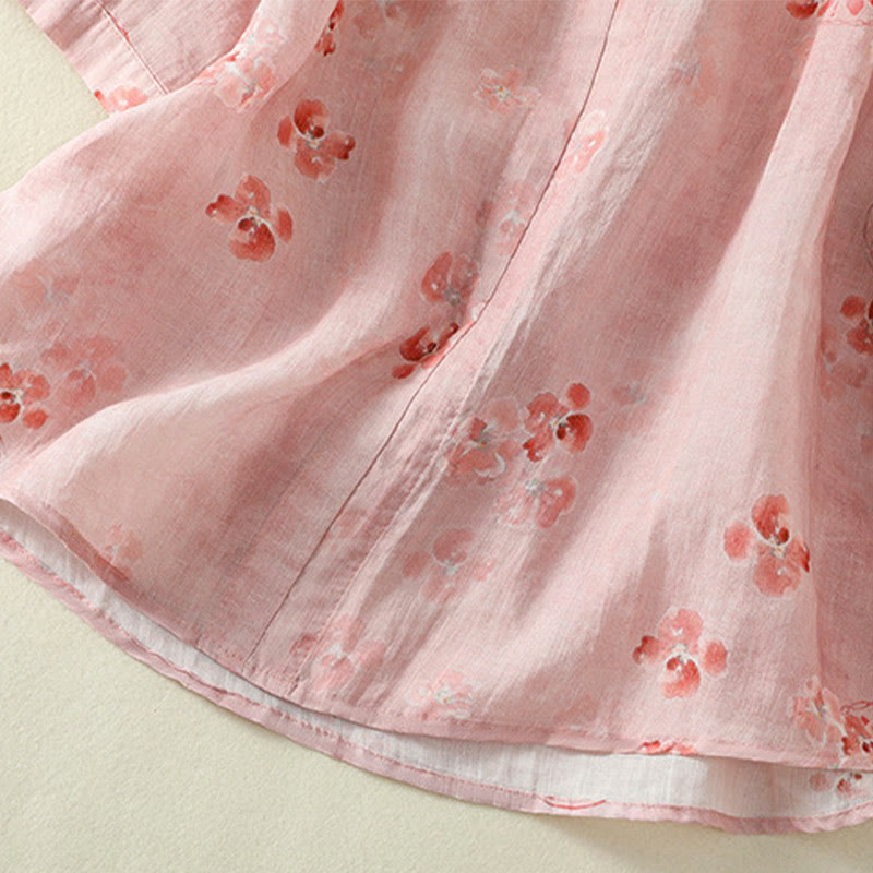 Chemise en coton à manches mi-longues et revers à boutons grenouilles, imprimé Buddha Stones , pour femme - image 7