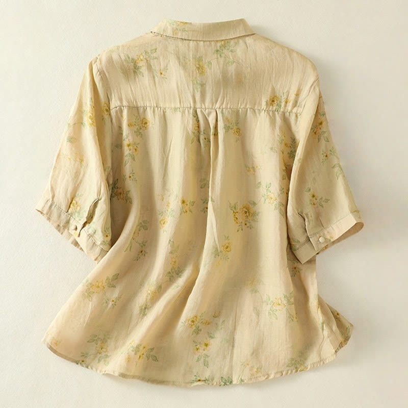 Chemise en coton à manches mi-longues et revers à boutons grenouilles, imprimé Buddha Stones , pour femme - image 17