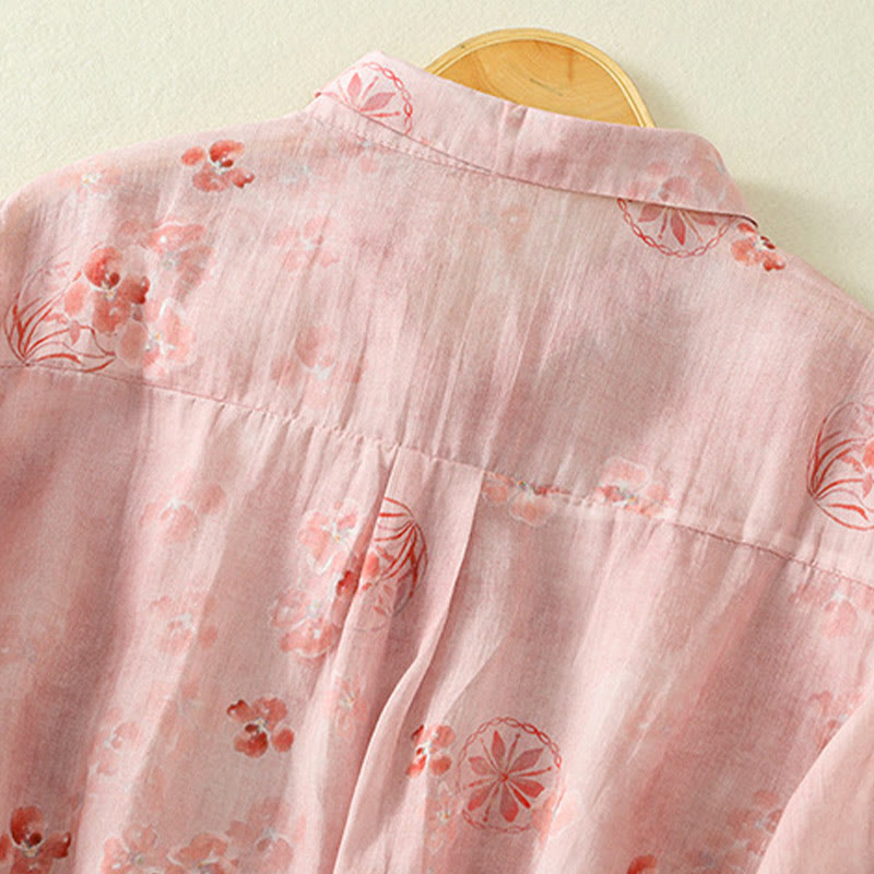 Chemise en coton à manches mi-longues et revers à boutons grenouilles, imprimé Buddha Stones , pour femme - image 4