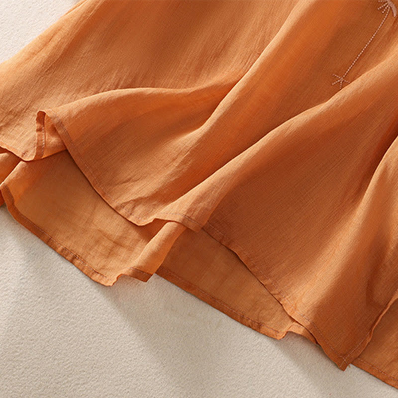 T-shirt à manches mi-longues en coton et lin pour femme, broderie de Buddha Stones , ourlet fleuri fendu - image 17