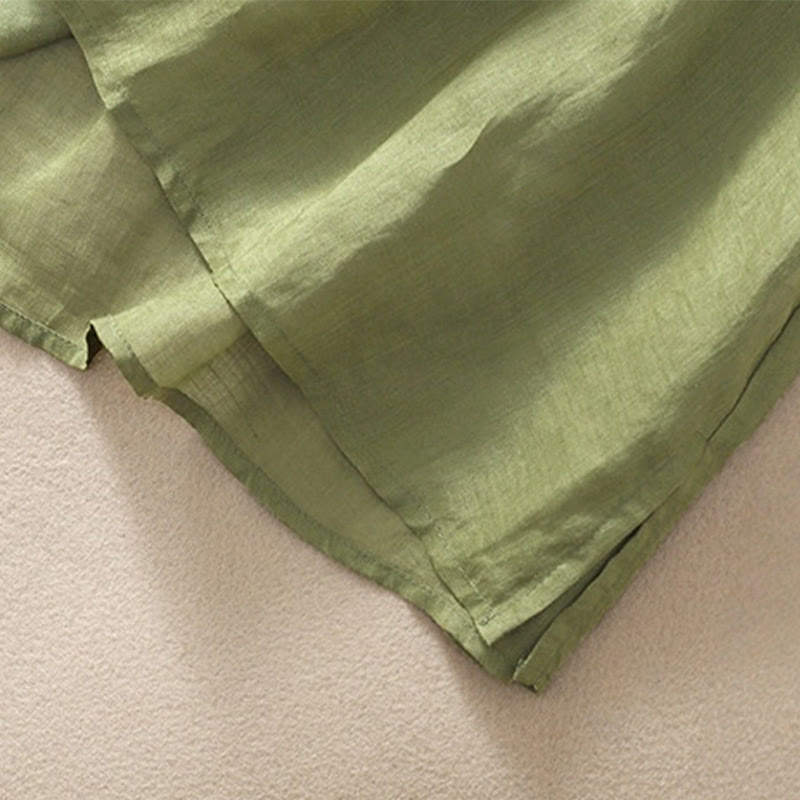 T-shirt à manches mi-longues en coton et lin pour femme, broderie de Buddha Stones , ourlet fleuri fendu - image 7