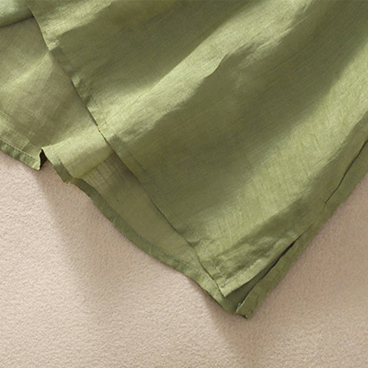 T-shirt à manches mi-longues en coton et lin pour femme, broderie de Buddha Stones , ourlet fleuri fendu - image 7