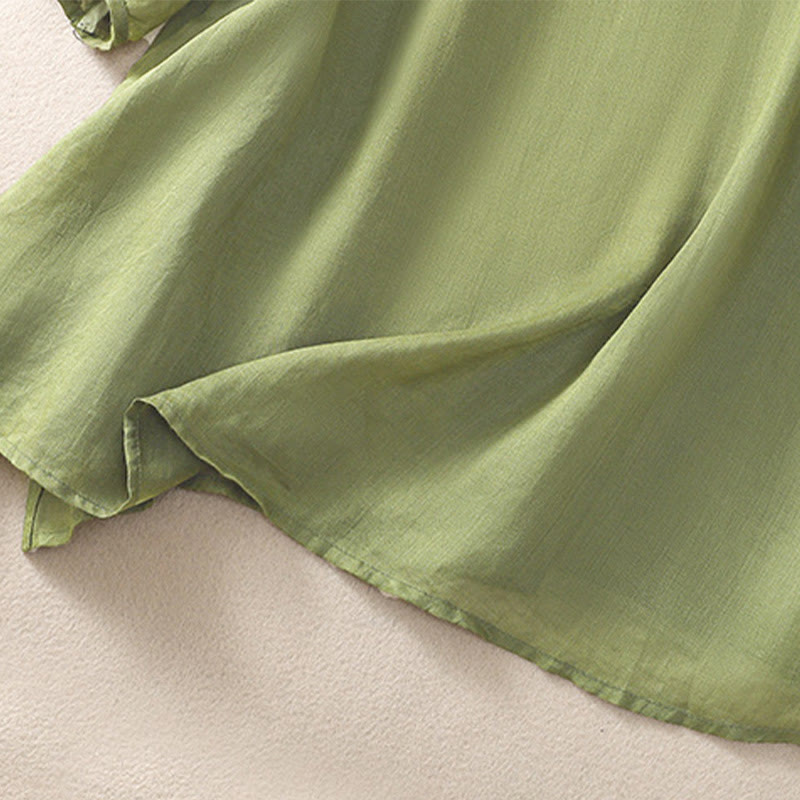 T-shirt à manches mi-longues en coton et lin pour femme, broderie de Buddha Stones , ourlet fleuri fendu - image 6