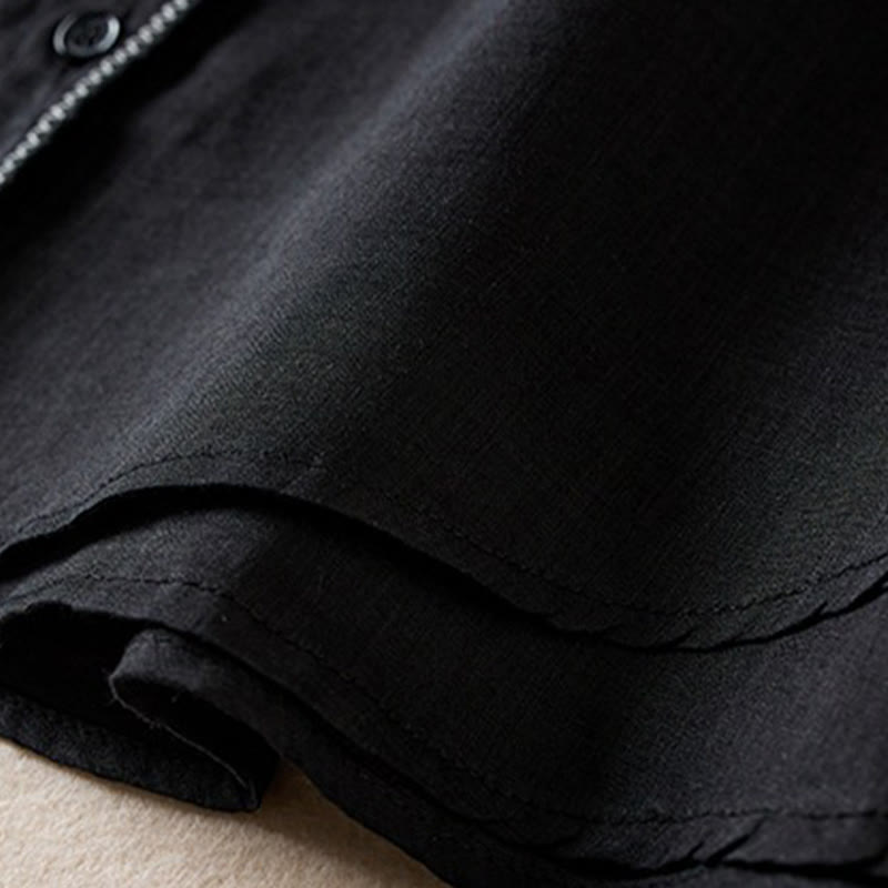 Chemise en coton et lin pour femme, style rétro uni, avec boutons et manches mi-longues, motif Buddha Stones - image 33