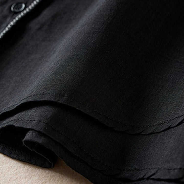 Chemise en coton et lin pour femme, style rétro uni, avec boutons et manches mi-longues, motif Buddha Stones - image 33