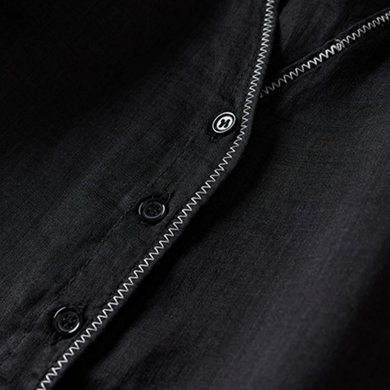 Chemise en coton et lin pour femme, style rétro uni, avec boutons et manches mi-longues, motif Buddha Stones - image 31