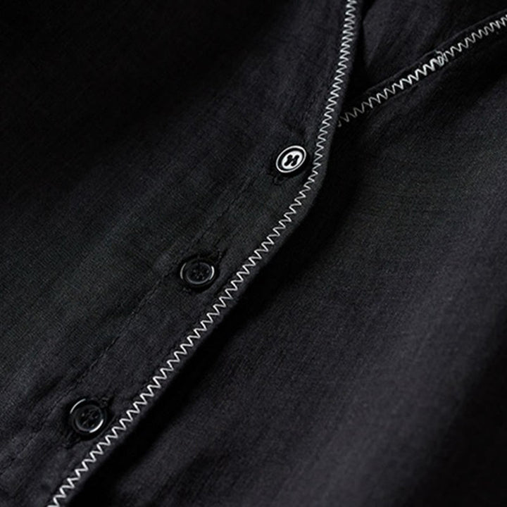 Chemise en coton et lin pour femme, style rétro uni, avec boutons et manches mi-longues, motif Buddha Stones - image 31