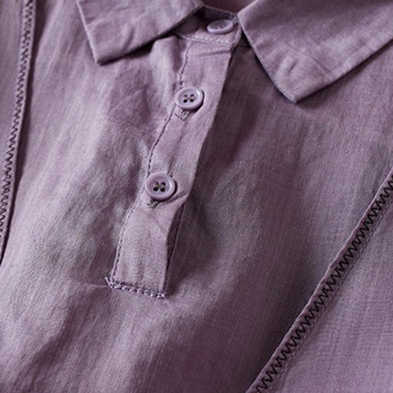 Chemise en coton et lin pour femme, style rétro uni, avec boutons et manches mi-longues, motif Buddha Stones - image 3