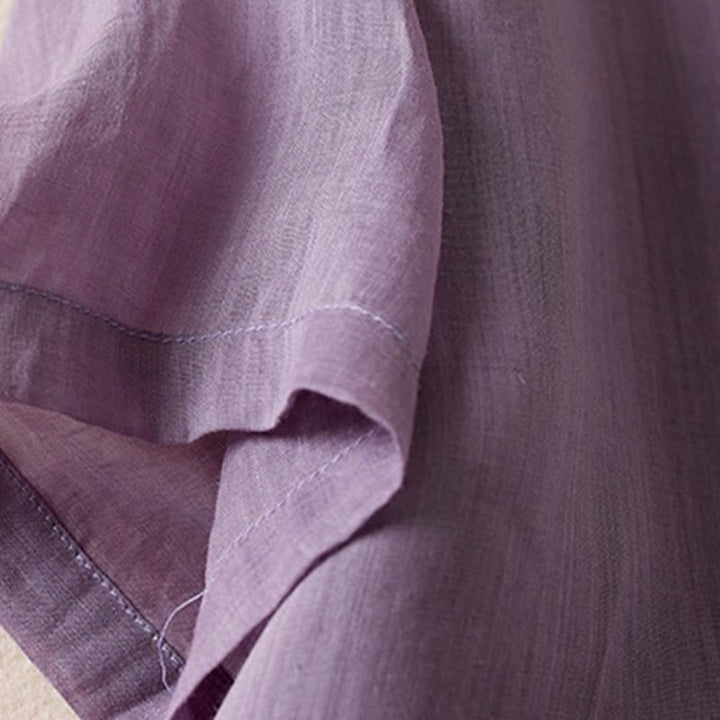 Chemise en coton et lin pour femme, style rétro uni, avec boutons et manches mi-longues, motif Buddha Stones - image 7