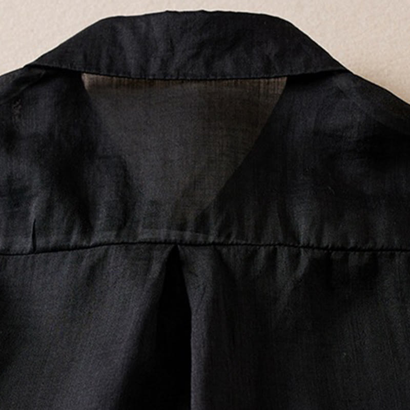 Chemise en coton et lin pour femme, style rétro uni, avec boutons et manches mi-longues, motif Buddha Stones - image 30