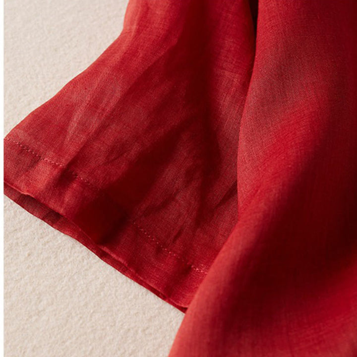 Chemise en coton et lin pour femme, style rétro uni, avec boutons et manches mi-longues, motif Buddha Stones - image 12