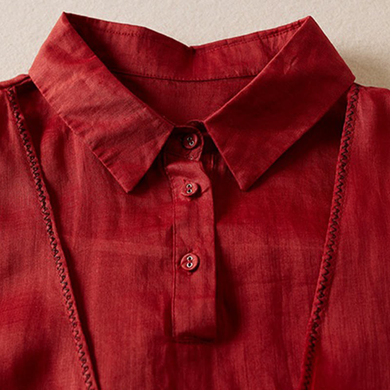 Chemise en coton et lin pour femme, style rétro uni, avec boutons et manches mi-longues, motif Buddha Stones - image 10