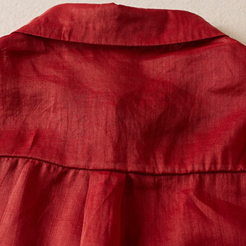 Chemise en coton et lin pour femme, style rétro uni, avec boutons et manches mi-longues, motif Buddha Stones - image 11