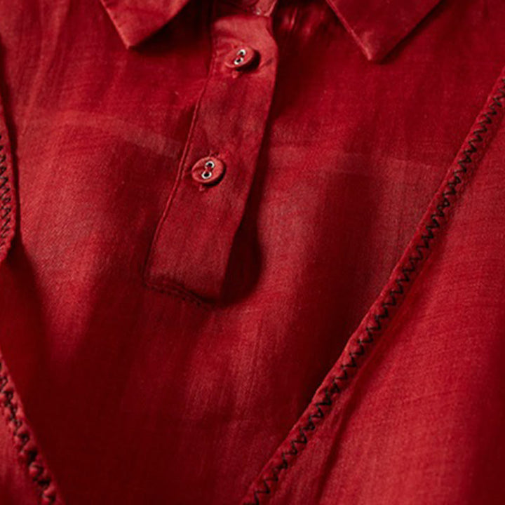 Chemise en coton et lin pour femme, style rétro uni, avec boutons et manches mi-longues, motif Buddha Stones - image 15