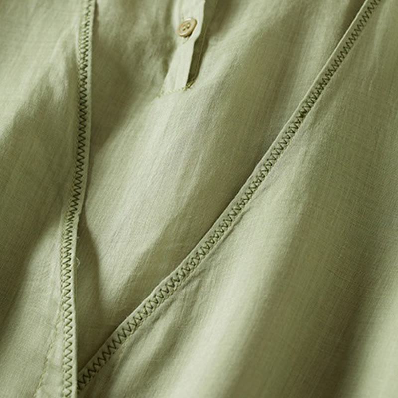 Chemise en coton et lin pour femme, style rétro uni, avec boutons et manches mi-longues, motif Buddha Stones - image 22