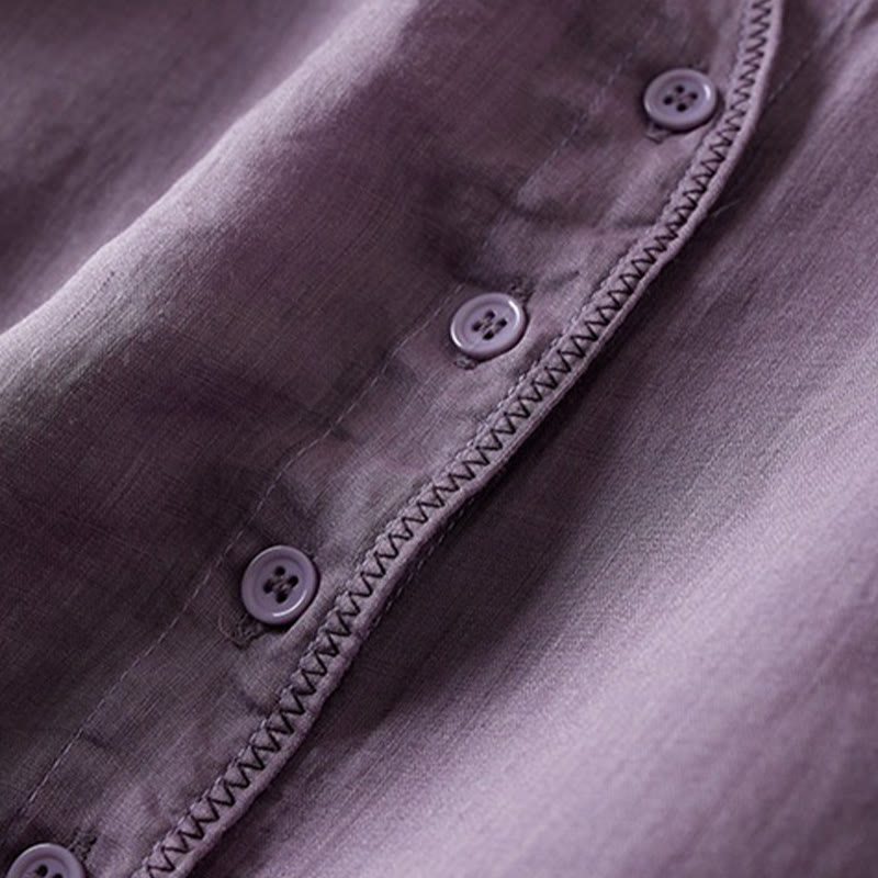 Chemise en coton et lin pour femme, style rétro uni, avec boutons et manches mi-longues, motif Buddha Stones - image 7