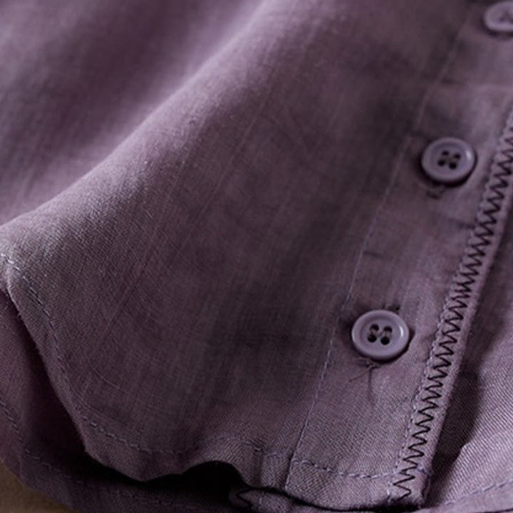 Chemise en coton et lin pour femme, style rétro uni, avec boutons et manches mi-longues, motif Buddha Stones - image 5