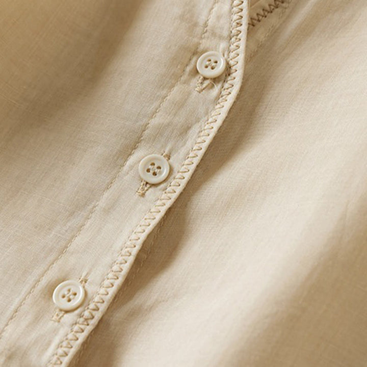 Chemise en coton et lin pour femme, style rétro uni, avec boutons et manches mi-longues, motif Buddha Stones - image 40