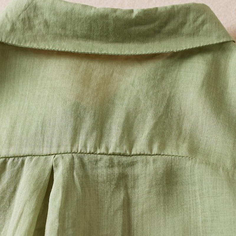 Chemise en coton et lin pour femme, style rétro uni, avec boutons et manches mi-longues, motif Buddha Stones - image 22